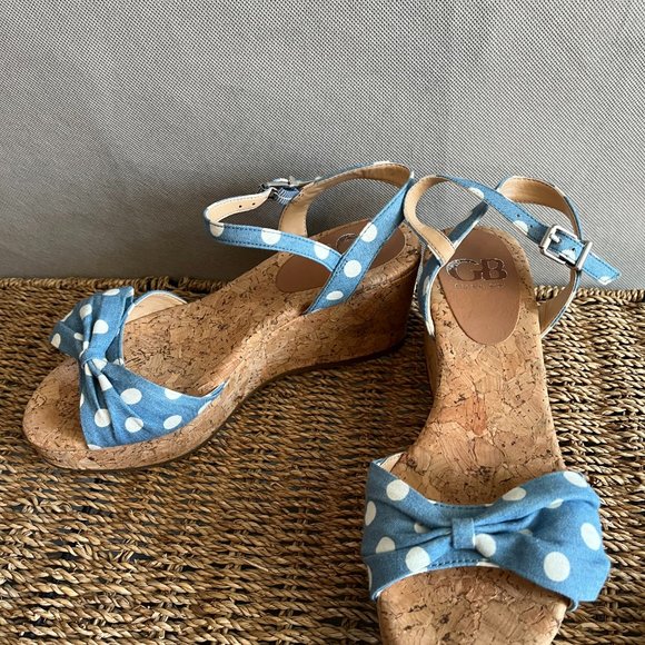 Gianni Bini - Women's Wedge Sandals, Blue Polka Dot, Size 6.5, Cork - Picture 3 of 10